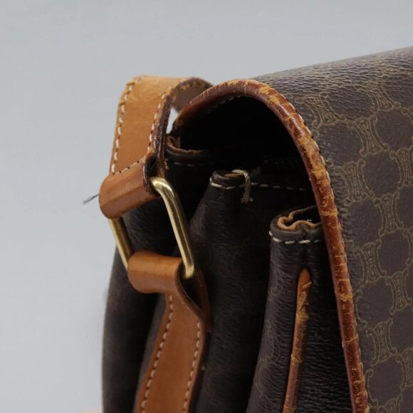 CELINE Macadam Canvas Shoulder Bag PVC Leather Brown Gold Auth - Picture 8 of 16